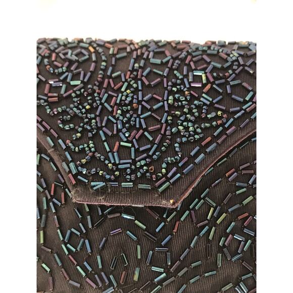 Silk Taffeta Beaded Bucket Purse Handbag Embellished Rauf Co Snap Vintage - Picture 13 of 16